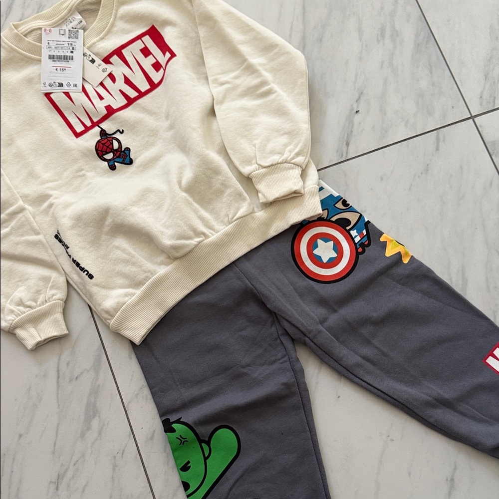 Zara Kids Marvel Cream and Gray Matching Set